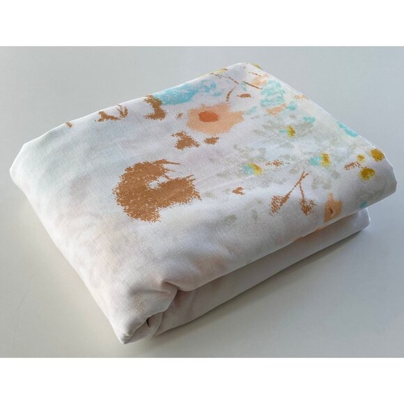 Vintage 70s flat sheet, peach, blue, yellow floral pastel full/double size bed - Picture 8 of 8